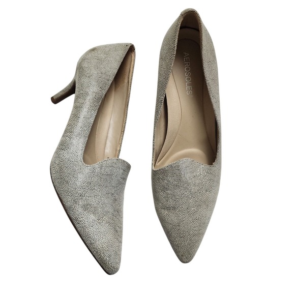 AEROSOLES Shoes - Aerosoles Womens Macrame Pump Size 10 Bone Snake Leather Pointed Toe Memory Foam